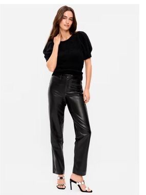Old Navy Black Faux Leather Straight-Leg Jeans